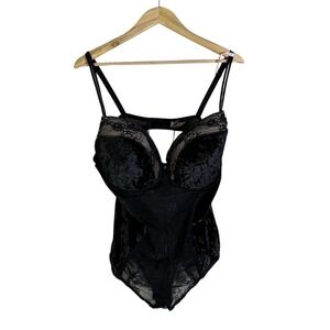 Daisy Fuentes Black Velvet Lace Push Up Bodysuit Teddy Women's 2X